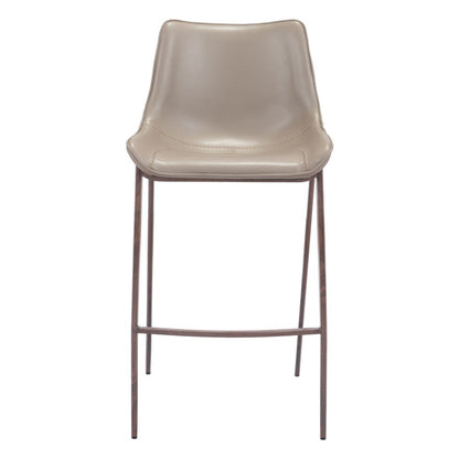 Set of Two 30" Gray And Brown Faux Leather And Steel Low Back Bar Height Bar Chairs HomeRoots