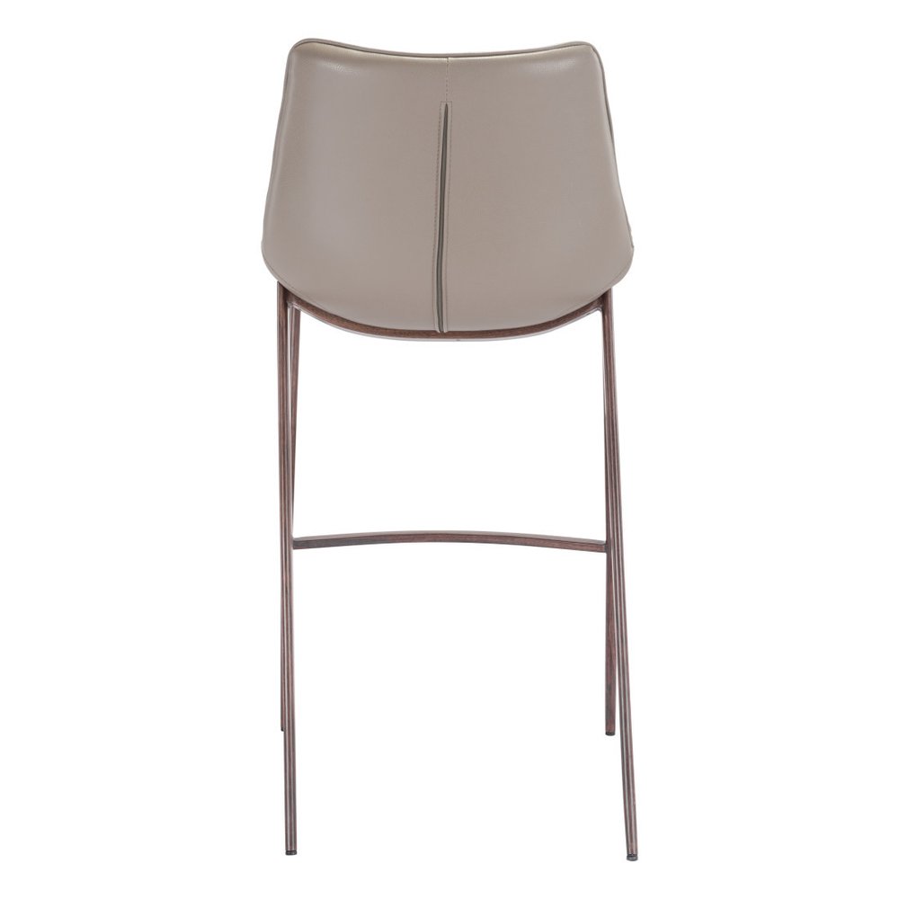 Set of Two 30" Gray And Brown Faux Leather And Steel Low Back Bar Height Bar Chairs HomeRoots