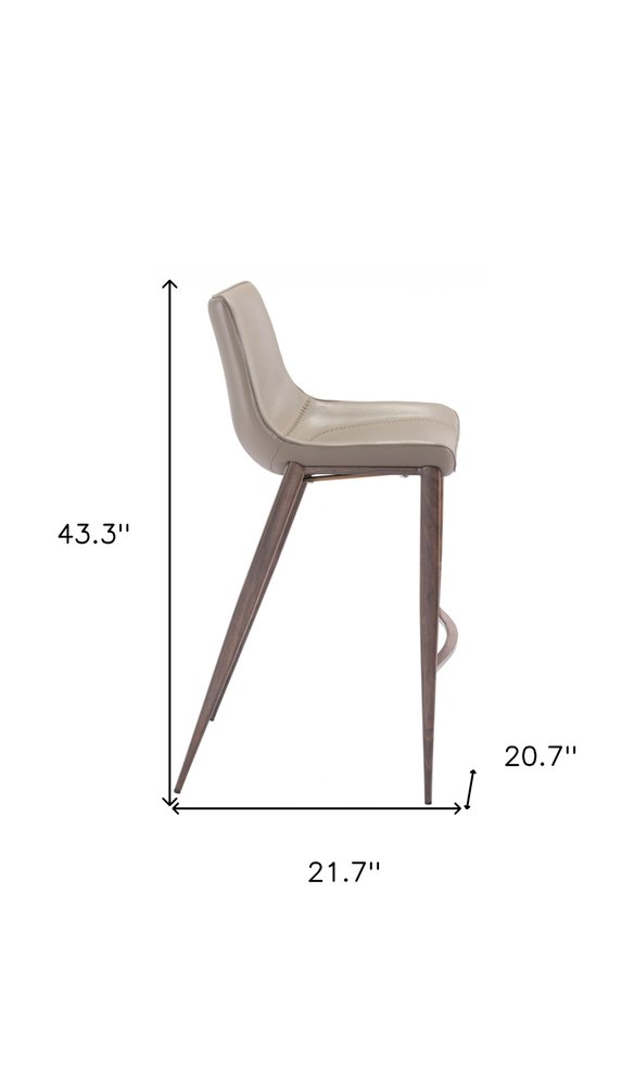 Set of Two 30" Gray And Brown Faux Leather And Steel Low Back Bar Height Bar Chairs HomeRoots