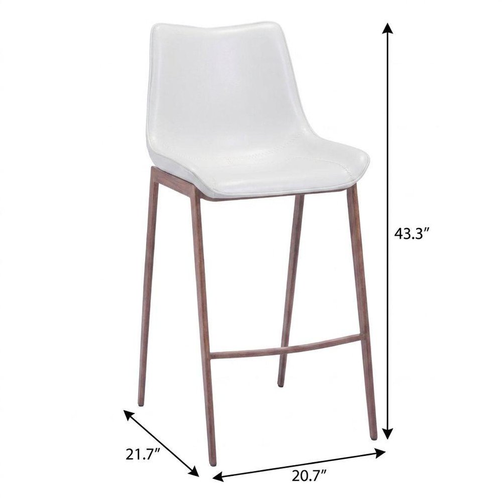 Set of Two 30" White And Brown Faux Leather And Steel Low Back Bar Height Bar Chairs HomeRoots