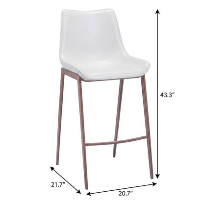 Set of Two 30" White And Brown Faux Leather And Steel Low Back Bar Height Bar Chairs HomeRoots