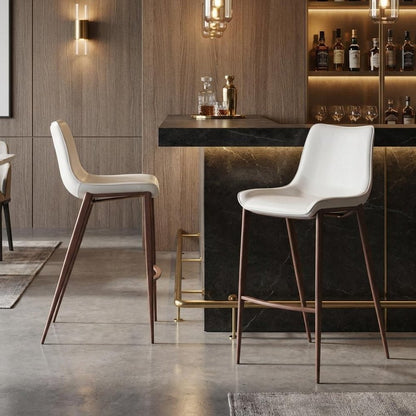 Set of Two 30" White And Brown Faux Leather And Steel Low Back Bar Height Bar Chairs HomeRoots