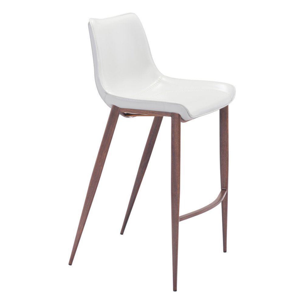 Set of Two 30" White And Brown Faux Leather And Steel Low Back Bar Height Bar Chairs HomeRoots