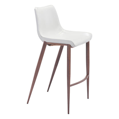 Set of Two 30" White And Brown Faux Leather And Steel Low Back Bar Height Bar Chairs HomeRoots
