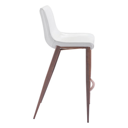Set of Two 30" White And Brown Faux Leather And Steel Low Back Bar Height Bar Chairs HomeRoots