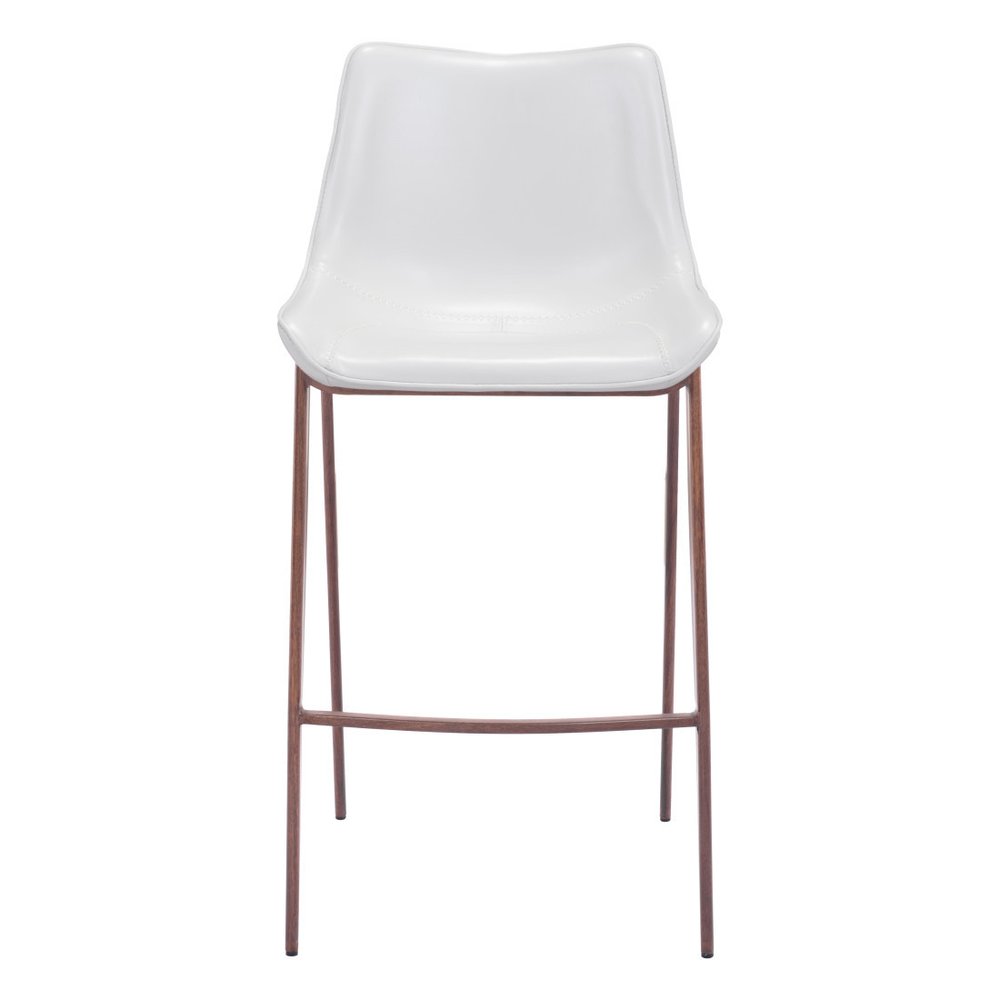 Set of Two 30" White And Brown Faux Leather And Steel Low Back Bar Height Bar Chairs HomeRoots