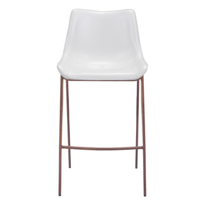 Set of Two 30" White And Brown Faux Leather And Steel Low Back Bar Height Bar Chairs HomeRoots