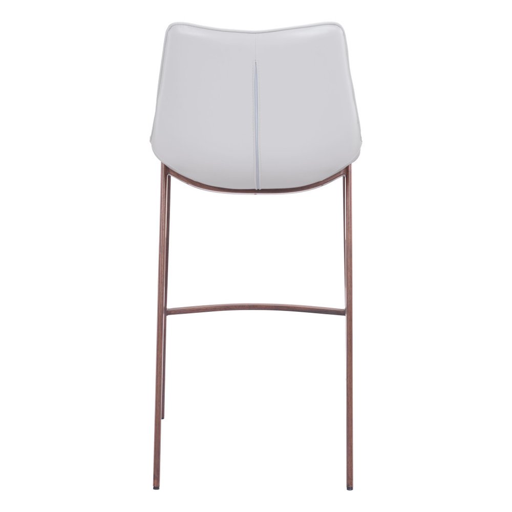 Set of Two 30" White And Brown Faux Leather And Steel Low Back Bar Height Bar Chairs HomeRoots