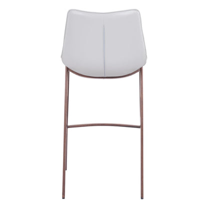 Set of Two 30" White And Brown Faux Leather And Steel Low Back Bar Height Bar Chairs HomeRoots