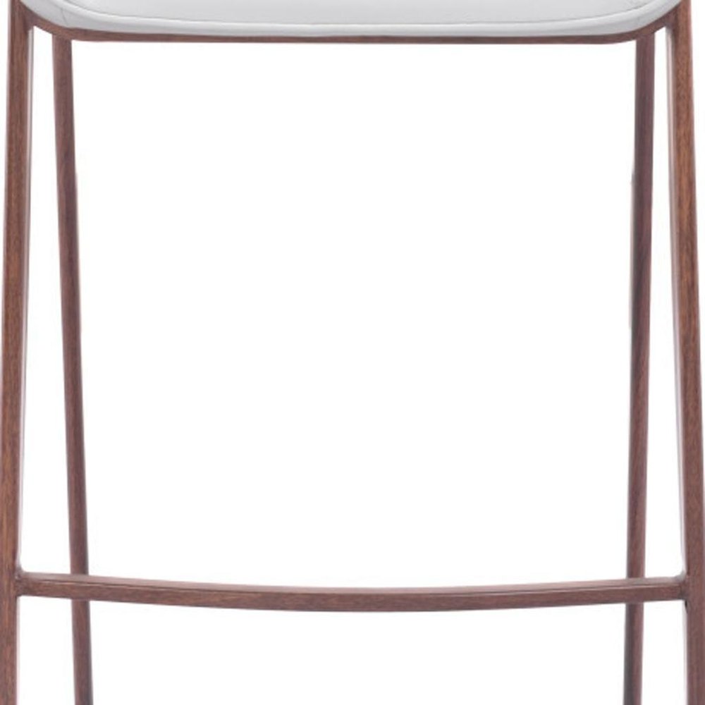 Set of Two 30" White And Brown Faux Leather And Steel Low Back Bar Height Bar Chairs HomeRoots