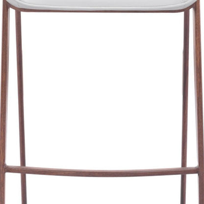 Set of Two 30" White And Brown Faux Leather And Steel Low Back Bar Height Bar Chairs HomeRoots