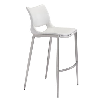 Set of Two 29" White And Silver Faux Leather And Steel Low Back Bar Height Bar Chairs