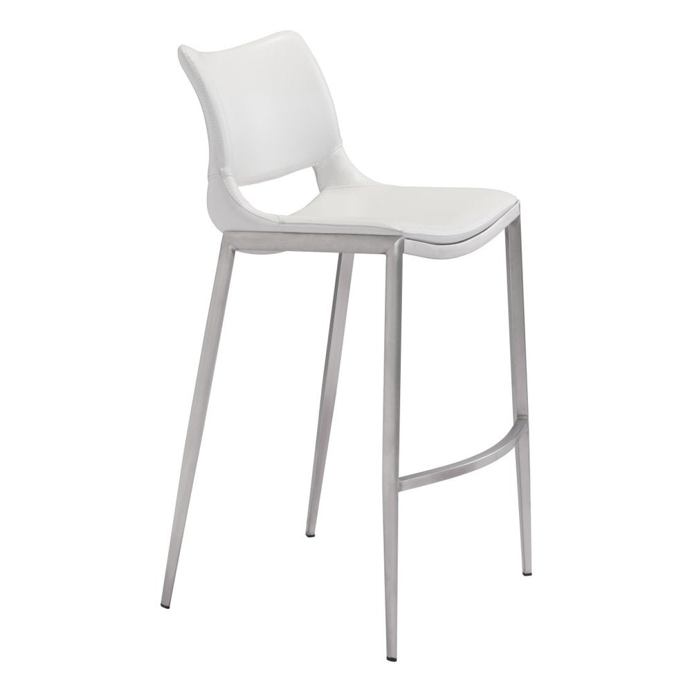Set of Two 29" White And Silver Faux Leather And Steel Low Back Bar Height Bar Chairs HomeRoots