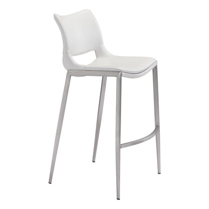 Set of Two 29" White And Silver Faux Leather And Steel Low Back Bar Height Bar Chairs HomeRoots