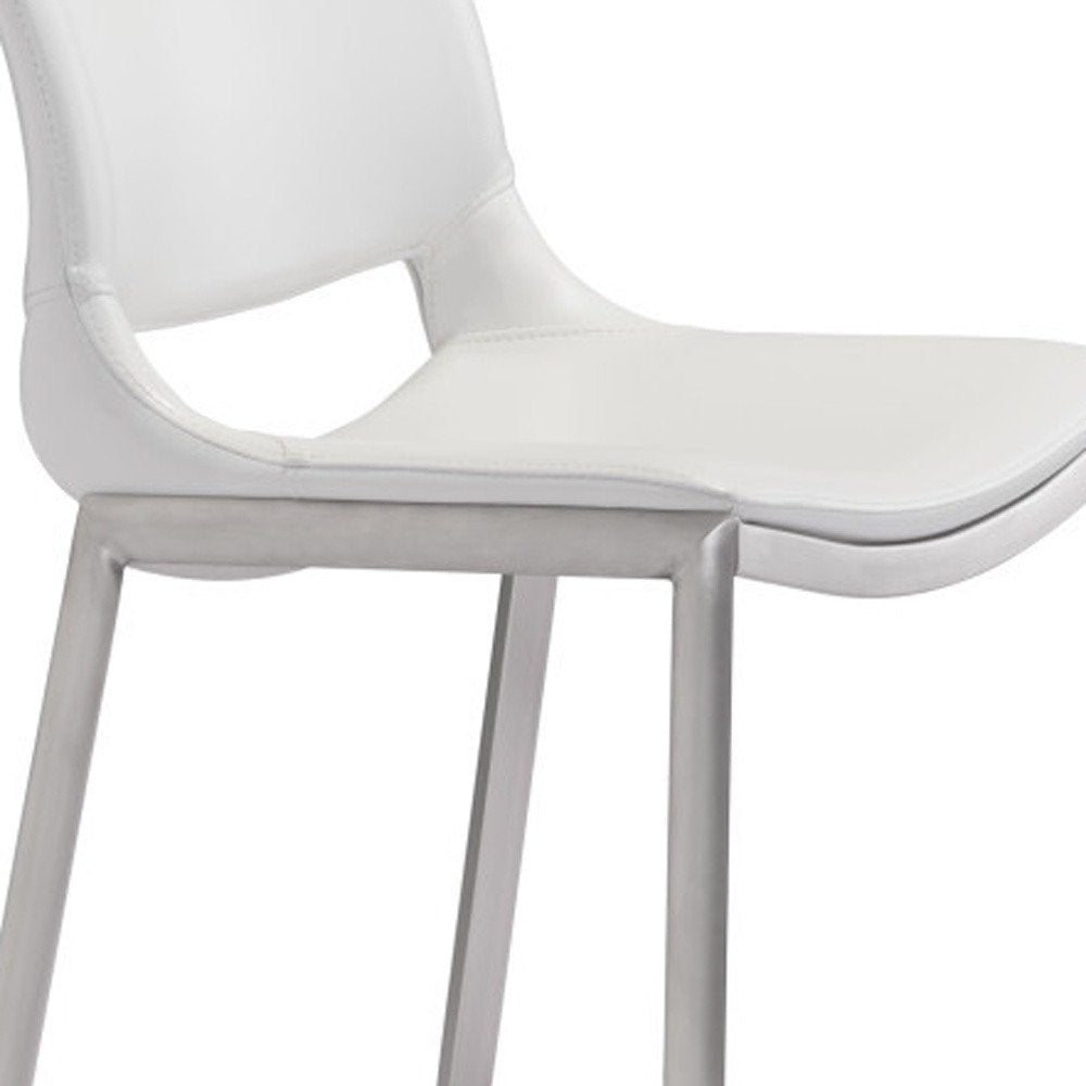 Set of Two 29" White And Silver Faux Leather And Steel Low Back Bar Height Bar Chairs HomeRoots