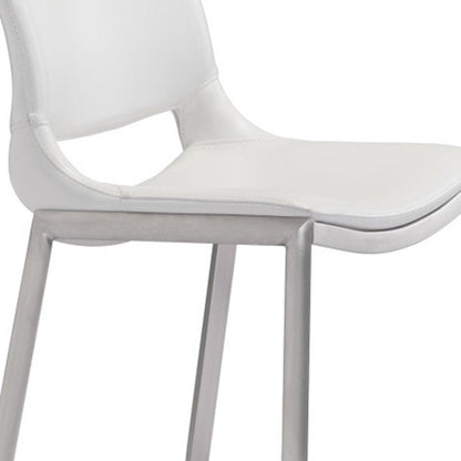 Set of Two 29" White And Silver Faux Leather And Steel Low Back Bar Height Bar Chairs HomeRoots