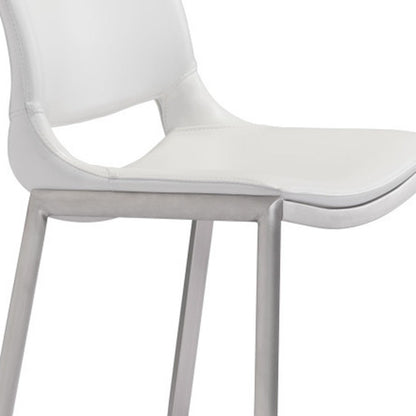 Set of Two 29" White And Silver Faux Leather And Steel Low Back Bar Height Bar Chairs