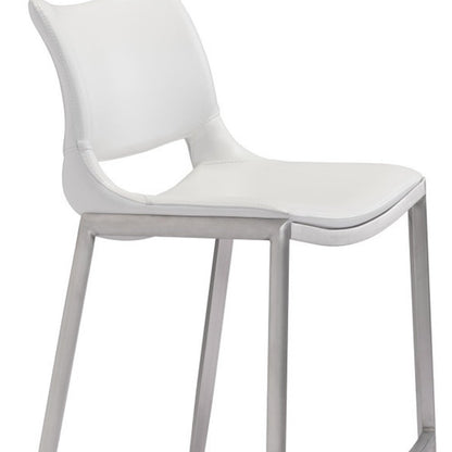 Set of Two 29" White And Silver Faux Leather And Steel Low Back Bar Height Bar Chairs