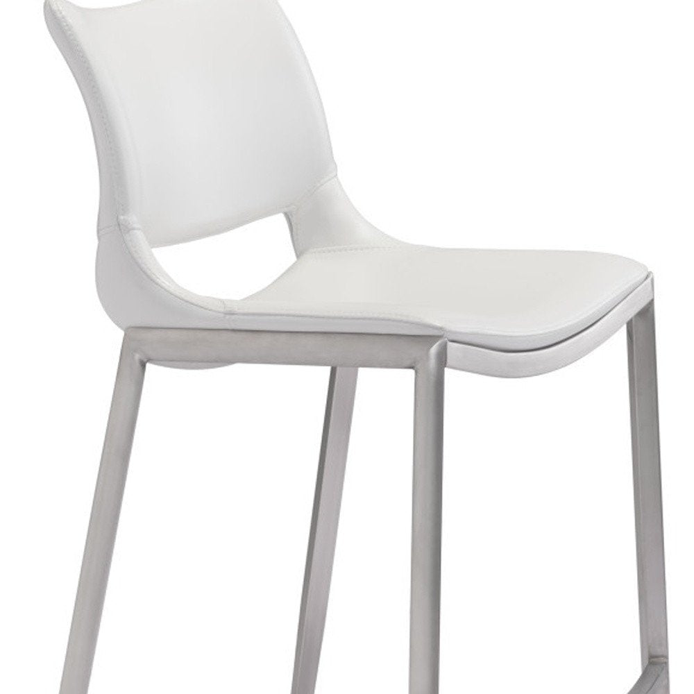 Set of Two 29" White And Silver Faux Leather And Steel Low Back Bar Height Bar Chairs HomeRoots