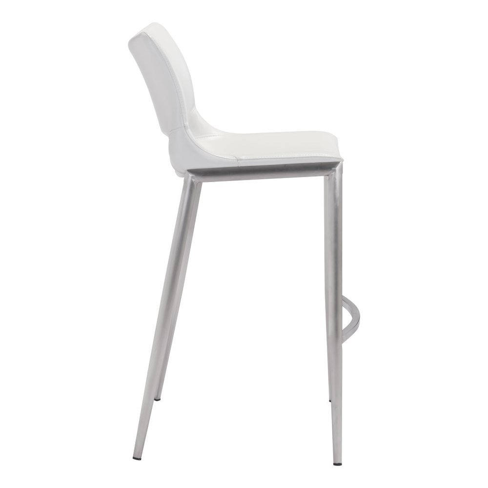Set of Two 29" White And Silver Faux Leather And Steel Low Back Bar Height Bar Chairs HomeRoots