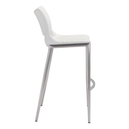 Set of Two 29" White And Silver Faux Leather And Steel Low Back Bar Height Bar Chairs HomeRoots