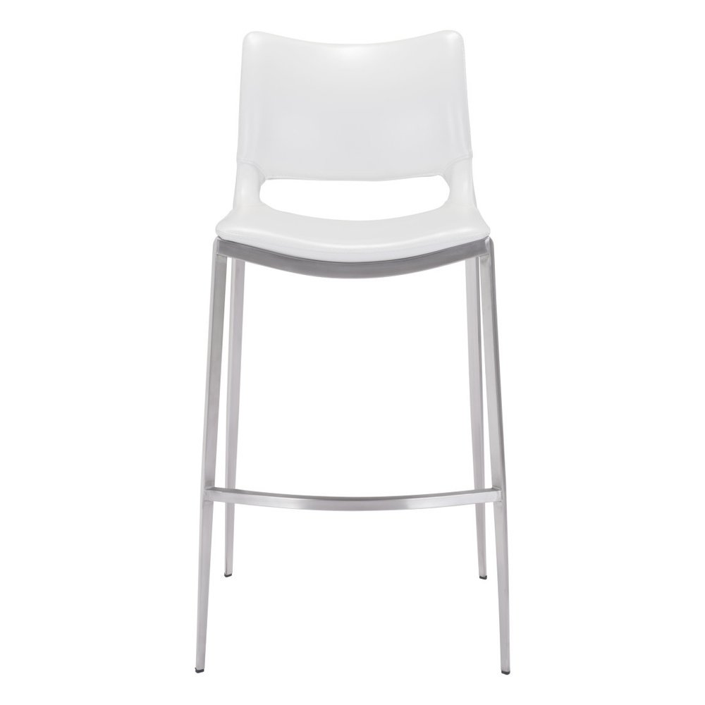 Set of Two 29" White And Silver Faux Leather And Steel Low Back Bar Height Bar Chairs HomeRoots