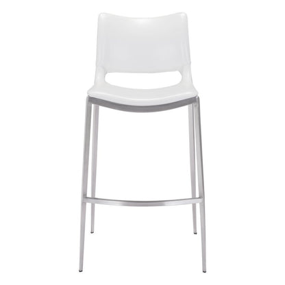 Set of Two 29" White And Silver Faux Leather And Steel Low Back Bar Height Bar Chairs HomeRoots