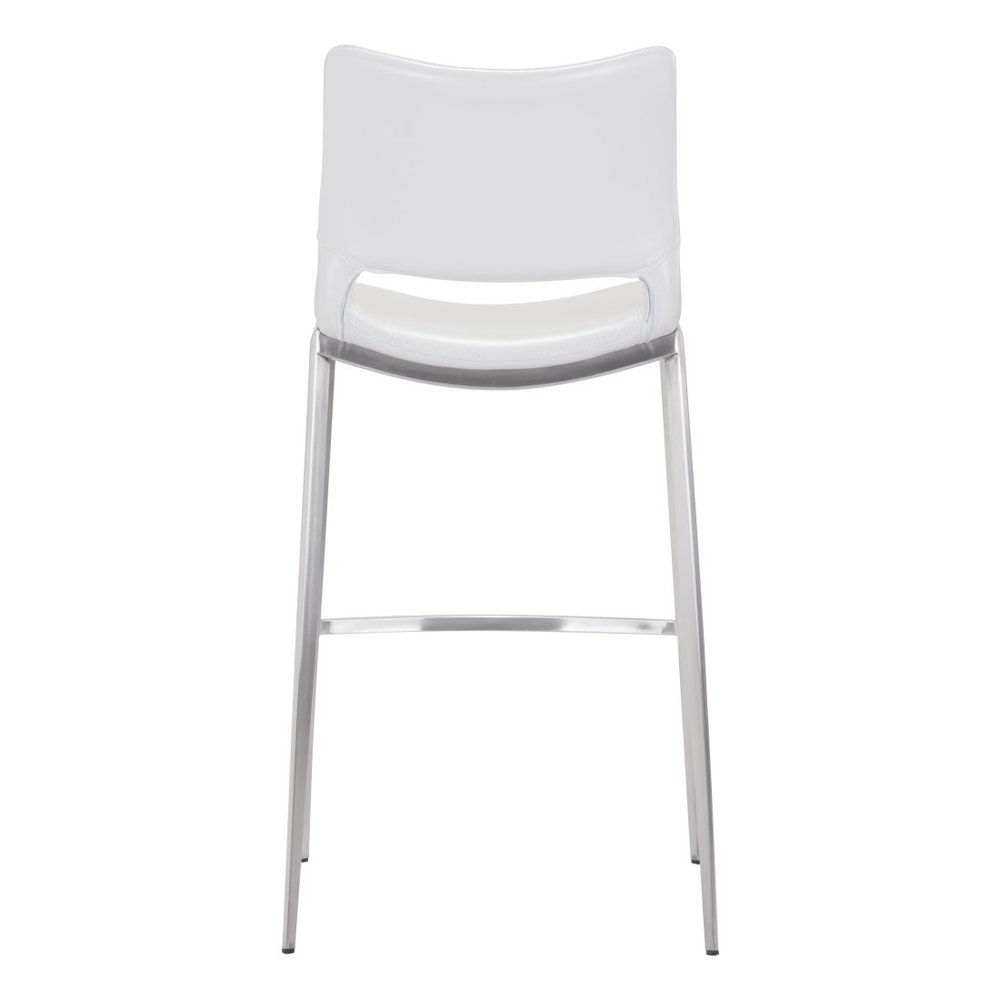Set of Two 29" White And Silver Faux Leather And Steel Low Back Bar Height Bar Chairs HomeRoots