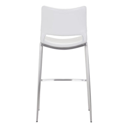 Set of Two 29" White And Silver Faux Leather And Steel Low Back Bar Height Bar Chairs HomeRoots