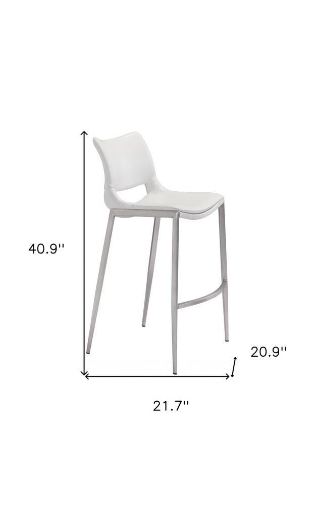 Set of Two 29" White And Silver Faux Leather And Steel Low Back Bar Height Bar Chairs HomeRoots