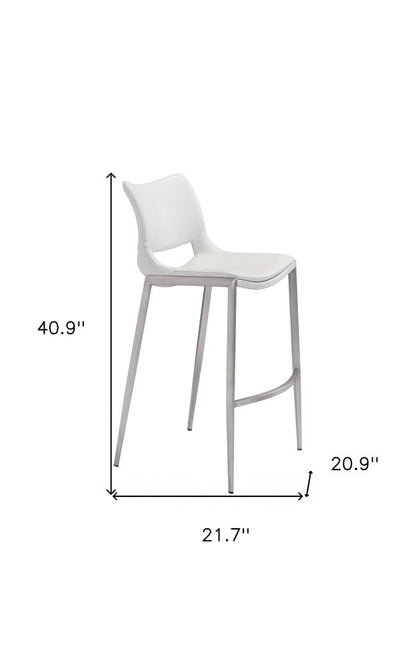 Set of Two 29" White And Silver Faux Leather And Steel Low Back Bar Height Bar Chairs HomeRoots