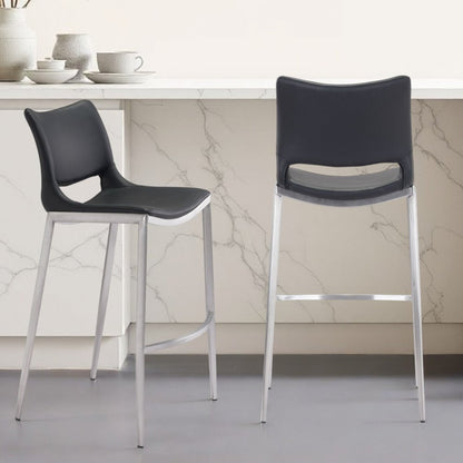 Set of Two 29" Black And Silver Steel Low Back Bar Height Bar Chairs HomeRoots