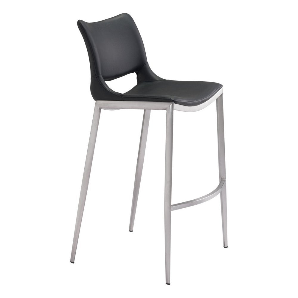 Set of Two 29" Black And Silver Faux Leather And Steel Low Back Bar Height Bar Chairs HomeRoots