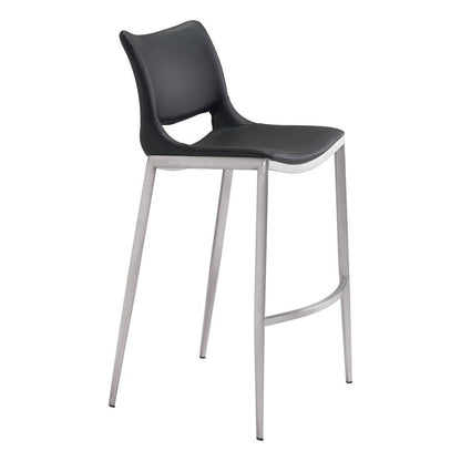 Set of Two 29" Black And Silver Faux Leather And Steel Low Back Bar Height Bar Chairs HomeRoots