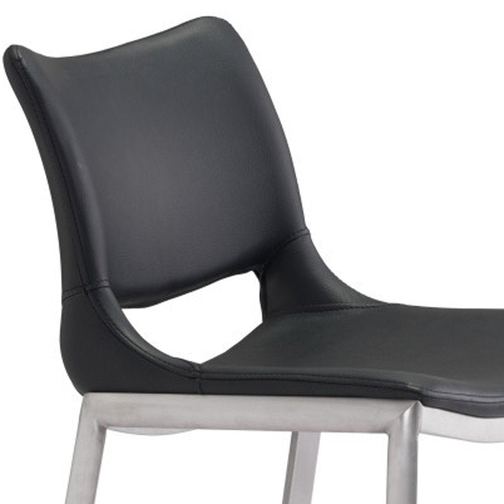 Set of Two 29" Black And Silver Faux Leather And Steel Low Back Bar Height Bar Chairs HomeRoots