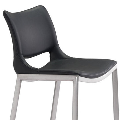 Set of Two 29" Black And Silver Faux Leather And Steel Low Back Bar Height Bar Chairs HomeRoots