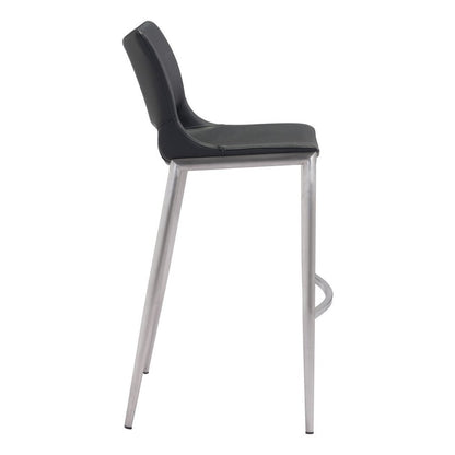 Set of Two 29" Black And Silver Faux Leather And Steel Low Back Bar Height Bar Chairs HomeRoots