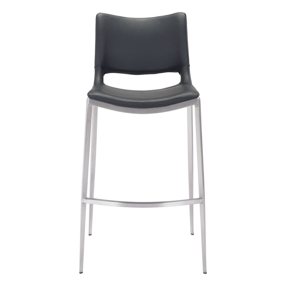 Set of Two 29" Black And Silver Faux Leather And Steel Low Back Bar Height Bar Chairs HomeRoots