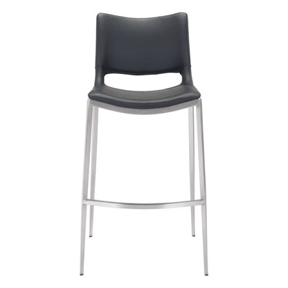 Set of Two 29" Black And Silver Faux Leather And Steel Low Back Bar Height Bar Chairs HomeRoots