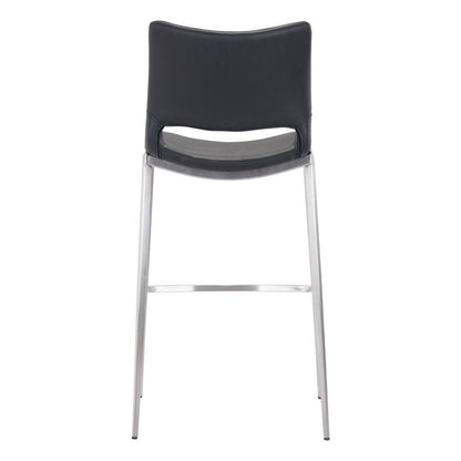 Set of Two 29" Black And Silver Faux Leather And Steel Low Back Bar Height Bar Chairs HomeRoots