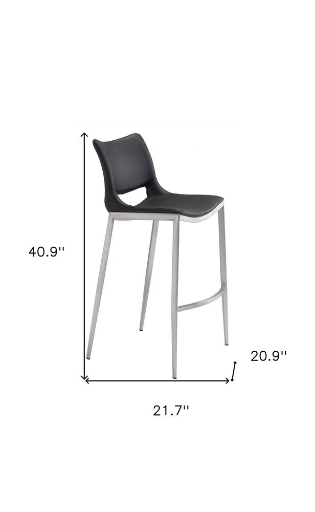 Set of Two 29" Black And Silver Faux Leather And Steel Low Back Bar Height Bar Chairs HomeRoots