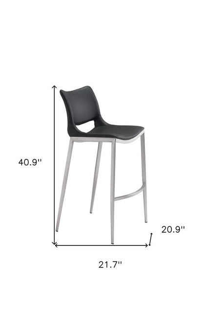 Set of Two 29" Black And Silver Faux Leather And Steel Low Back Bar Height Bar Chairs HomeRoots