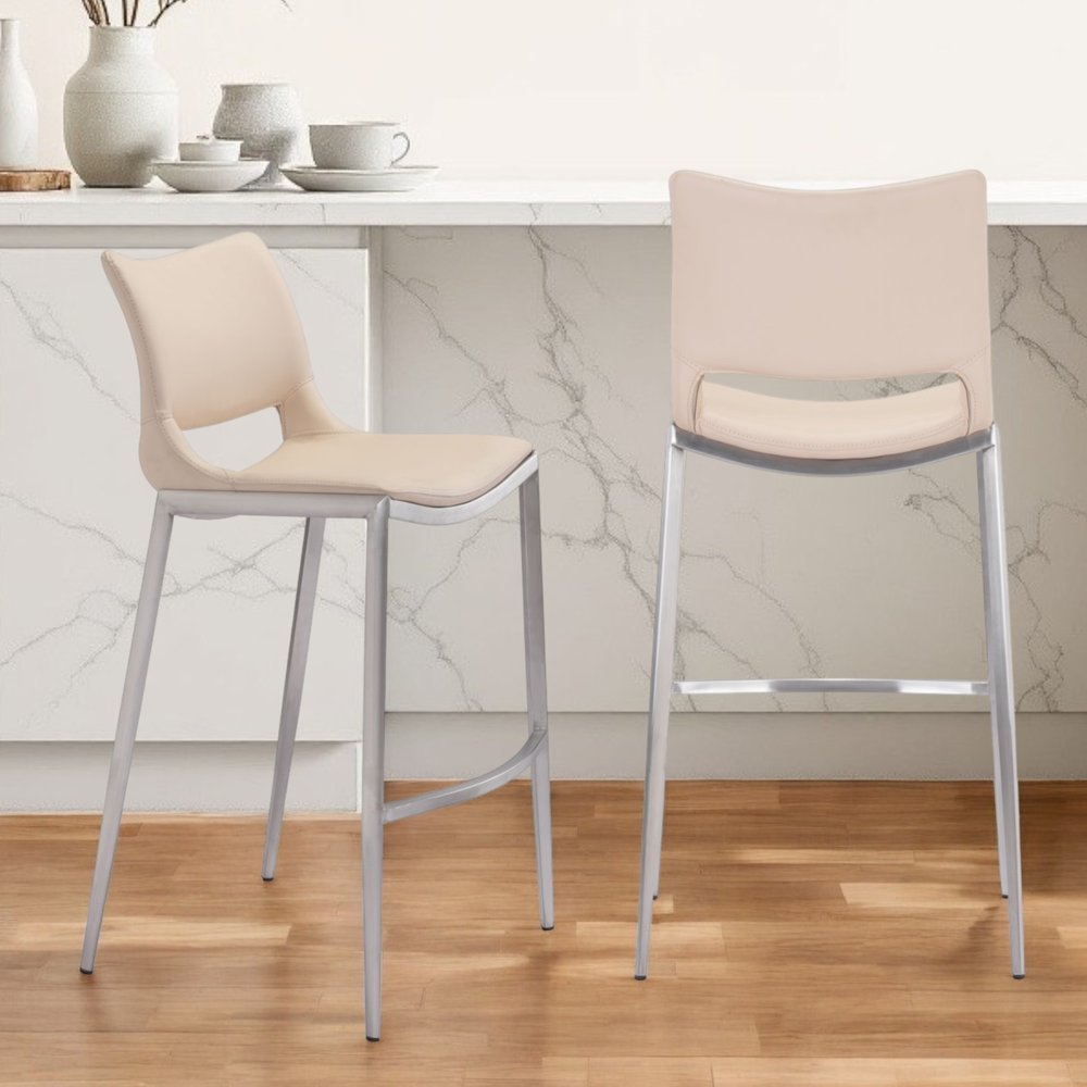 Set of Two 29" Light Pink And Silver Steel Low Back Bar Height Bar Chairs HomeRoots