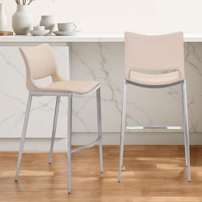 Set of Two 29" Light Pink And Silver Steel Low Back Bar Height Bar Chairs HomeRoots