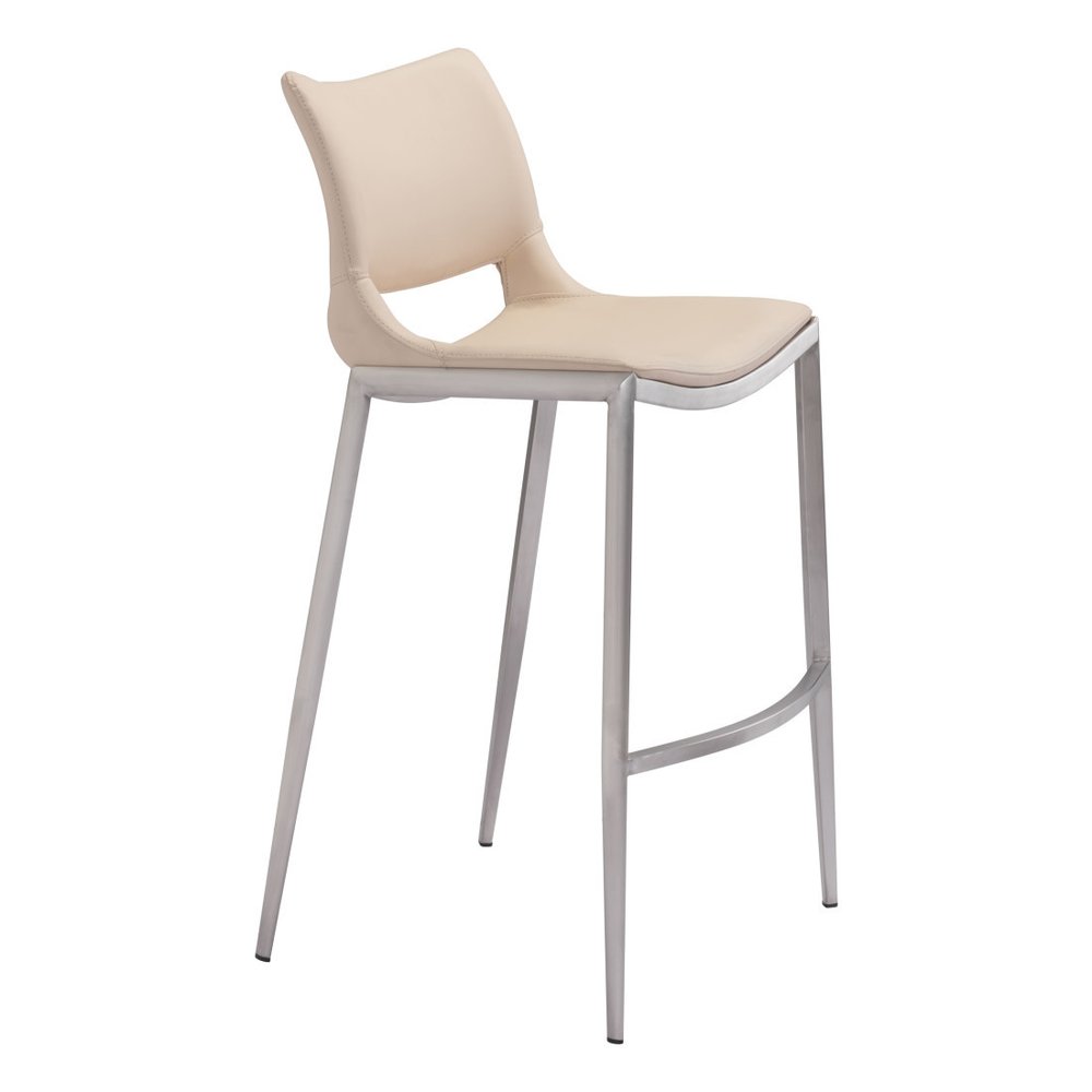 Set of Two 29" Light Pink And Silver Faux Leather And Steel Low Back Bar Height Bar Chairs HomeRoots