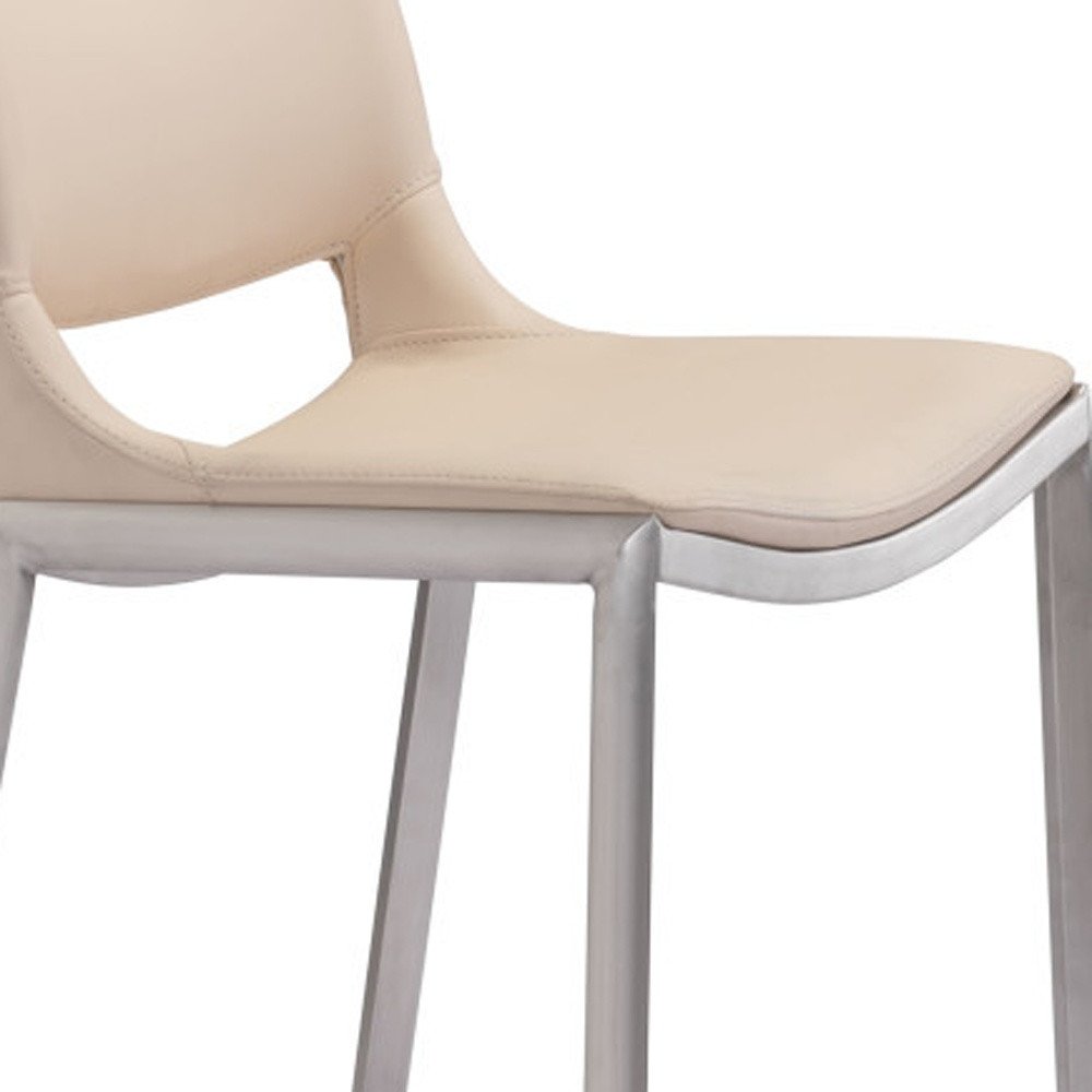 Set of Two 29" Light Pink And Silver Faux Leather And Steel Low Back Bar Height Bar Chairs HomeRoots