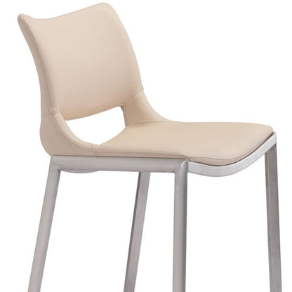 Set of Two 29" Light Pink And Silver Faux Leather And Steel Low Back Bar Height Bar Chairs HomeRoots