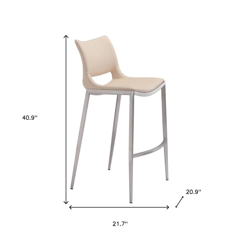 Set of Two 29" Light Pink And Silver Faux Leather And Steel Low Back Bar Height Bar Chairs HomeRoots
