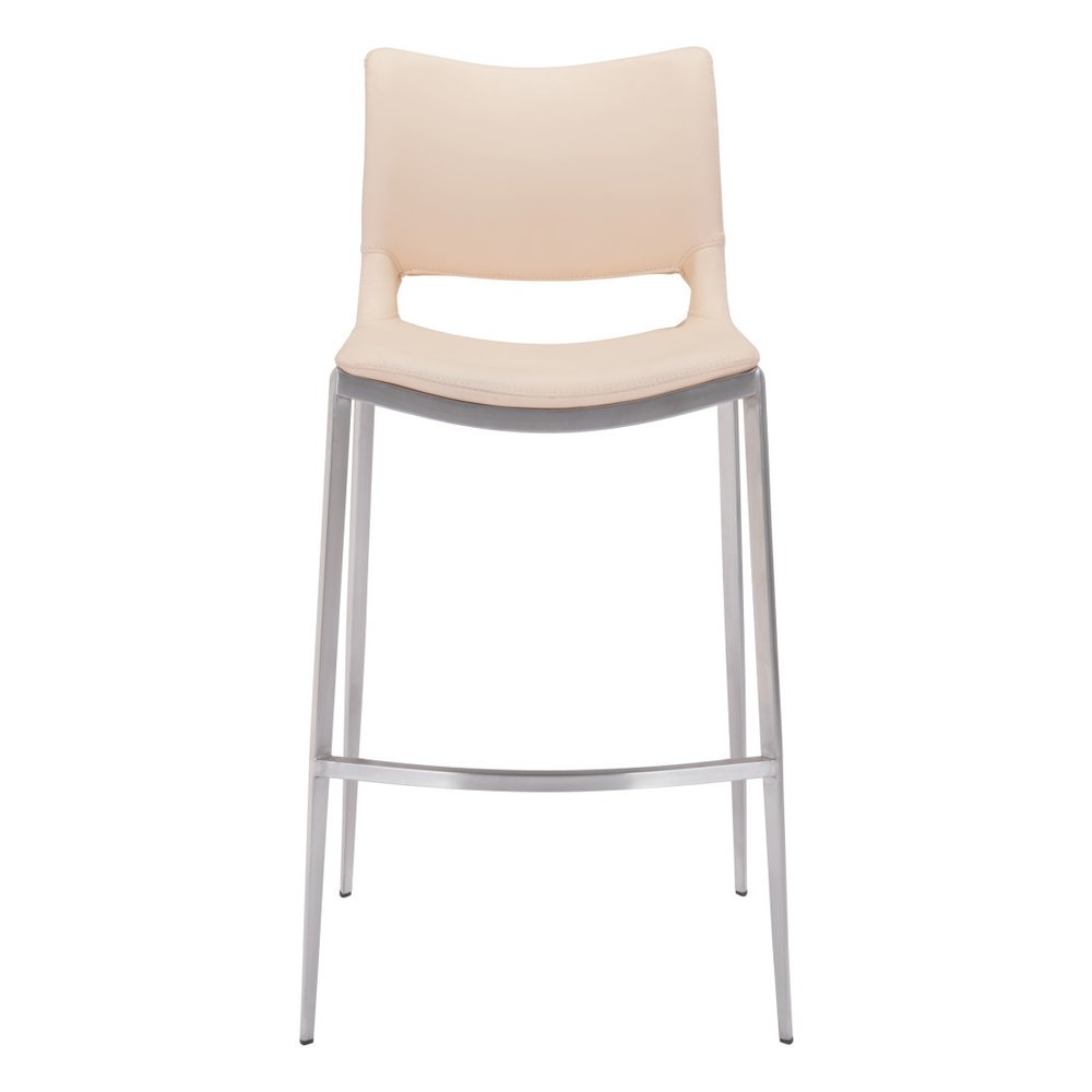 Set of Two 29" Light Pink And Silver Faux Leather And Steel Low Back Bar Height Bar Chairs HomeRoots
