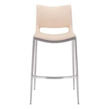 Set of Two 29" Light Pink And Silver Faux Leather And Steel Low Back Bar Height Bar Chairs HomeRoots